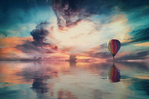 Landscape clouds with hot air balloon